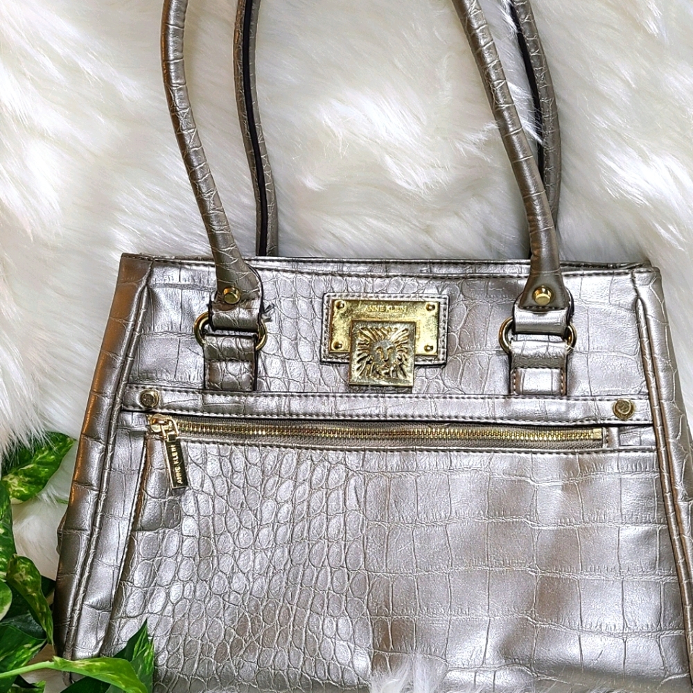 Anne Klein Metallic Alligator Alley Satchel Tote